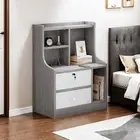 Bedside Table Bedroom 2 Drawers (1 Lockable), Open Shelf, Nordic