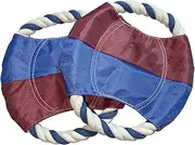 Heavy Duty Rope Flying Disc Toy for Dogs – Durable Tug & Fetch Toy – Blue/Maroon Canvas with Blue/White Rope – Set of 2 – Suitable for All Breeds