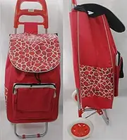 2 Wheels Shopping Trolley Bag Foldable Bags Luggage Folding Basket Pull (Red)