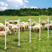 40Inch Step-in Electric Fence Post-Insulators Poles for Garden Farm Livestock Cattle Sheep Cow (20 Pack,White