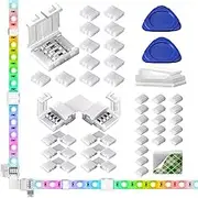 Jin&Bao LED Strip Light Connectors 40Packs, 10mm Unwired 4 Pin 5050 RGB LED Light Strips Kit, Gapless and Corner Connectors for Multicolor LED Strip 5V 12V 24V