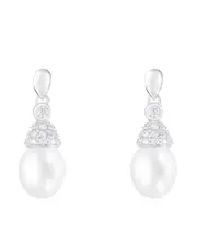 Splendid Pearls 7.5-8mm Pearl CZ Dangle Earrings