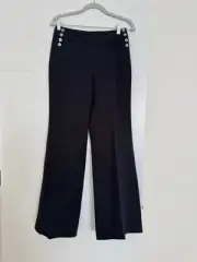 White House Black Market Black Fashion Flare Pants Sz2S Buttons Work Trousers