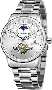 [Tignapoo] 339 Tourbillon Moon Phase Wind-up Movement Mechanical Men Watch Luxury Business Skelenton Male Watch 3ATM Waterproof Wristwatch for Men with Stainless Steel Strap Band
