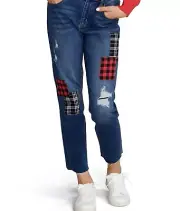 NWT justice 7 patchwork mini mom denim jeans pants plaid school fall winter pock