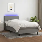 vidaXL Box Spring Bed with Mattress&LED Dark Grey 100x200cm Fabric