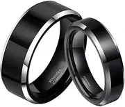 [Mulmoy] 2 pcs 8 mm & 6 mm Women Men Black Tungsten Carbide Ring Wedding Band Promise Marriage Couples Rings Set Jewelry