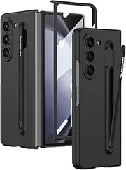 [Clatoxi] Case for Samsung Galaxy Z Fold 5 with S Pen Holder and Built-in Screen Protector, Shockproof Anti-Fingerprint Protective Slim Cover (Black + Black Pen)