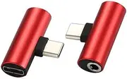 OSOLADY 2Pc USB C Earphone Adapter Converter Compatible with Xiaomi Reversible Plugging Red Color Stereo Sound