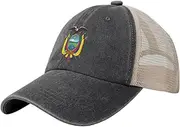 [Generic] National Emblem of Ecuador Cowboy Mesh Baseball Cap for Ecuadorian Man Woman Outdoor Adjustable Denim Hat