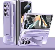 [Miimall] Compatible with Samsung Galaxy Z Fold 4 Case with S pen, Fold 4 Screen Protector Case with Kickstand, PC Shockproof bumper Case Full Coverage Protective Cover for Z Fold 4-Purple
