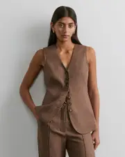 [Jag] Jag Women's Kayla Linen Vest In Chocolate Brown Size 16 16 Brown