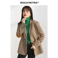 在飛比找ETMall東森購物網優惠-ROCO復古純羊毛女大衣西裝外套