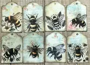 Bumble Bee Junk Journal tag set handmade bee journal tags ephemera 8 tag set