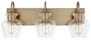 Danes 3-Light Vanity Clear glass shades hand-blown Aged Brass New in Box