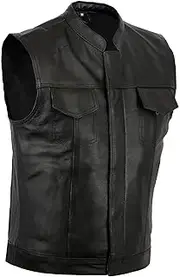 Bikers Gear Australia Black Revolver Motorcyle Leather Vest Sons of Anarchy Style Biker Sleeveless Waistcoat, Black, 3XL