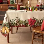 Christmas Rectangle Jacquard Tablecloth with Red Flower Bell, Polyester Poins...