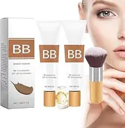 Bb Blur Tinted Moisturizer Spf 30, Bb Cream Tinted Moisturizer, Smooths Moisturizing Coverage Foundation Cream with Brush, Full Coverage, Oil-Free, Light, Hydrates (2PCS-Wheat)