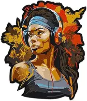 EMBROVERSE Urban Black Girl Large Back Patch - Afro Beauty Fashion, Musical Woman with Headphones, Iron-On Patch for Denim Jacket, Elegant Accessory, 12.4 x 14.3 inches