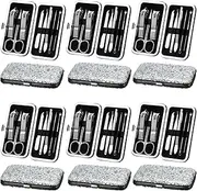 Geosar 12 Sets Manicure Set Nail Clippers Pedicure Kit Stainless Steel Pedicure Grooming Kits Nail Care Tools with Luxurious Travel Case for Wedding Gift(Glitter Silver)