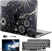 LCMOCICO for MacBook Air 13 inch M1 Case 2021 2020 2019 2018 (Model M1 A2337 A2179 A1932) with Touch ID & Retina Display, Crystal Black Printed Pattern Hard Shell Case Keyboard Cover, Constellation