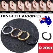1Pair Men's Hoop Earrings Titanium Surgical Steel Hinged Clicker Sleeper Huggie