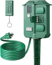 100FT Wireless Outdoor Timer with 6 Outlets & Dusk to Dawn Sensor