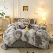 Faux Fur Tie-Dyed Black White Gray Colorful Comforter Cover Duvet Cover King - 3