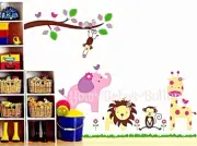 Wall Decals Elephant Lion Monkeys - Nursery - Kids Room - Peel Stick