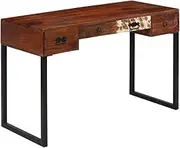 vidaXL Solid Sheesham Wood Desk Real Leather Writing Study Table Computer PC Workstation Storage Drawers Home Collection Office Unit