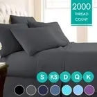 2000TC 4PCS Single/Double/Queen/King Bed Flat Fitted Sheet Set Pillowcase Bed AU
