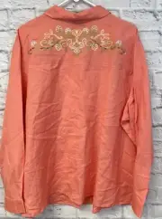 Susan Graver tunic top women 3X SouthWestern aztec Embroidered button up long sl