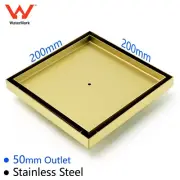 Brushed Gold 200x200mm Tile Insert Floor Drain Square Shower Grate 50mm Outlet