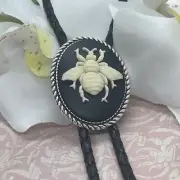 Bumble Honey Bee Gardener Cameo Leather Pendant Necklace Bolo Lariat Tie