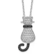 Sterling Silver Brilliant Embers Rhodium-Plated 80 Stone 18 Inch Micro Pav Black And White Cz Polished Cat Necklace With 2 Extender