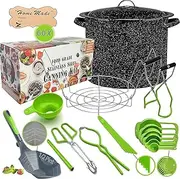 Canning Pot with Rack and Full Set + ½ Pint ladle Measuring Cups - Supplies Kit for Beginner, Food Grade Stainless Steel Accessories Starter