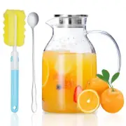Glass Pitcher with Lid Glass Water Pitcher with Lid and Spout 68 Ounces Heat ...