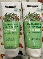 2 Pack of Freeman Canadian Hemp Seed Oil Absorbing Clay Mask , 6oz each BrandNew