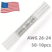 50-10x 26-24AWG White Wire Butt Connector Heat Shrink Waterproof Splice Terminal