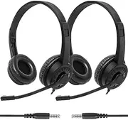 XOSDA 2 Pack Bulk Headphones with Microphone for Classroom Kids, On-Ear Wired Computer Headset with Rotating Mic for School Students K-12 Chromebooks PC Laptop Office Meetings
