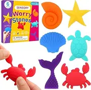 Fidget Toys for Kids 8-12, 6 Pack Anxiety Relief Items Sensory Toys Worry Stone for Teens Adults Autism Quiet ADHD Tool Sea Theme Small Textured Toys Gift Classroom Prizes