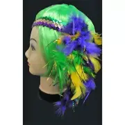 Mardi Gras Sequin Stretch Headband with Feathers