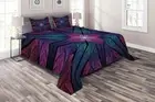 Fractal Quilted Coverlet & Pillow Shams Set, Psychedelic Vivid Art Print