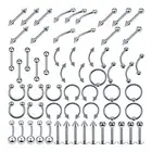60 Pcs Lot Silver Body Jewelry Piercings Eyebrow Navel Belly Tongue Lip Bar Ring