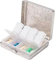 Fashion Elegant Medicine Portable Double Protection Switch Metal Travel Pill Box (7 Days) /8 Compartment (786822, Light Silver)