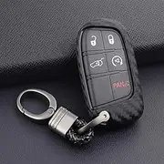 M.JVisun Soft Silicone Rubber Carbon Fiber Texture Case Key Fob Cover for Jeep Compass Grand Cherokee SRT Renegade Trailhawk Car Key Shell - Black - Weave Keychain