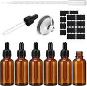 Amber Glass Dropper Bottles 6Pcs 30ml Small Empty Amber Glass Bottle with Stainless Steel Funnels, Reusable Pipette Refillable Sample Dropper Bottles for Essential Oils Liquids Perfumery Chemistry Lab