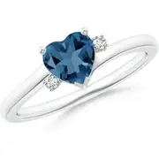 Solitaire Heart London Blue Topaz Bypass Ring with Diamonds