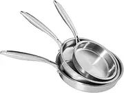 3- Piece Five-Ply Stainless Steel Frying Pan Set,PFOA&PTFE Free Skillets,Chef's Pans,Dishwasher and Oven Safe Cookware, Works on Induction,Ceramic and Gas Cooktops