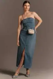 Anthropologie Pilcro The Madi Front-Slit Denim Strapless Dress L NWT Large New